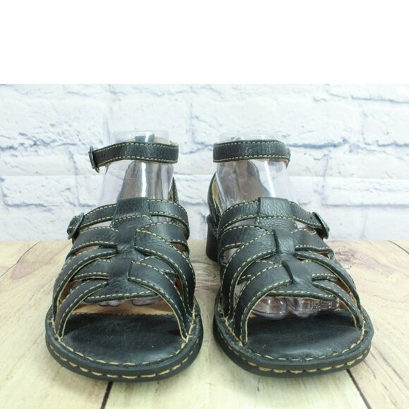 Born W 3473 Black Leather Platform Wedge Open Toe Cross Straps Buckle Size 9 - Picture 4 of 10